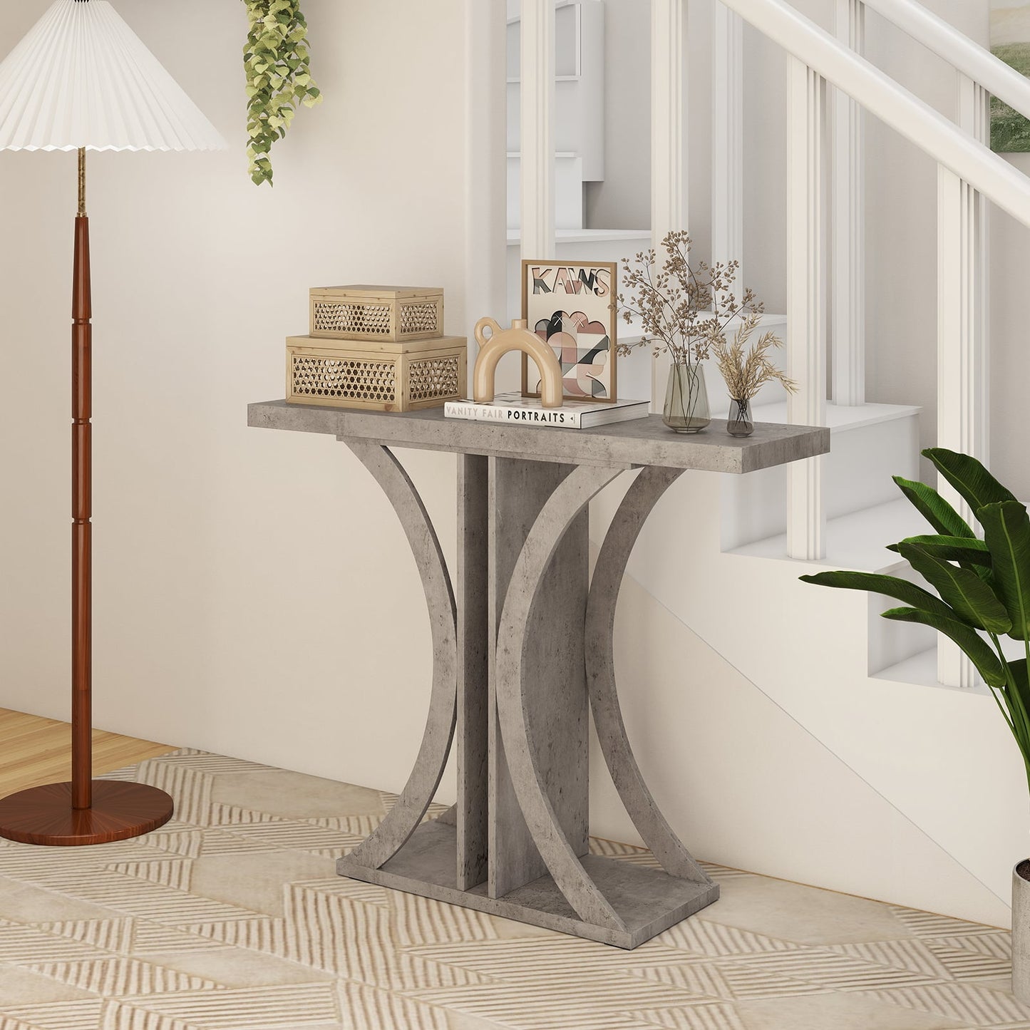Console Table 39.5 Inch Rectangular Entryway Table with Geometric Frame, Gray