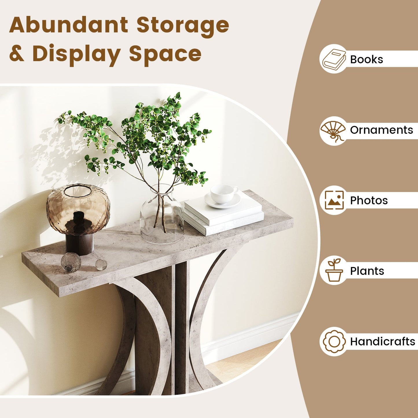 Console Table 39.5 Inch Rectangular Entryway Table with Geometric Frame, Gray