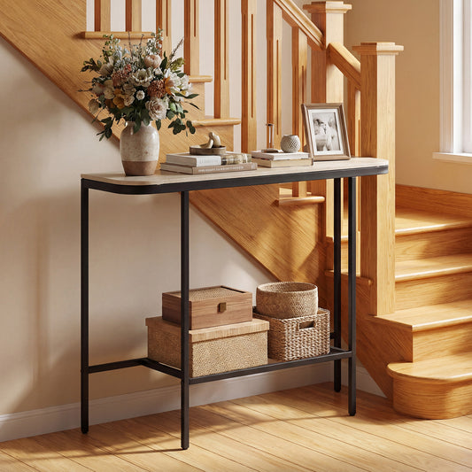 44-Inch Console Table, Faux Marble Top, Metal Frame, Gray Console Tables Gray at Gallery Canada