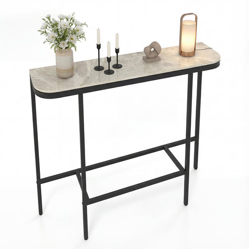 44-Inch Console Table, Faux Marble Top, Metal Frame, Gray