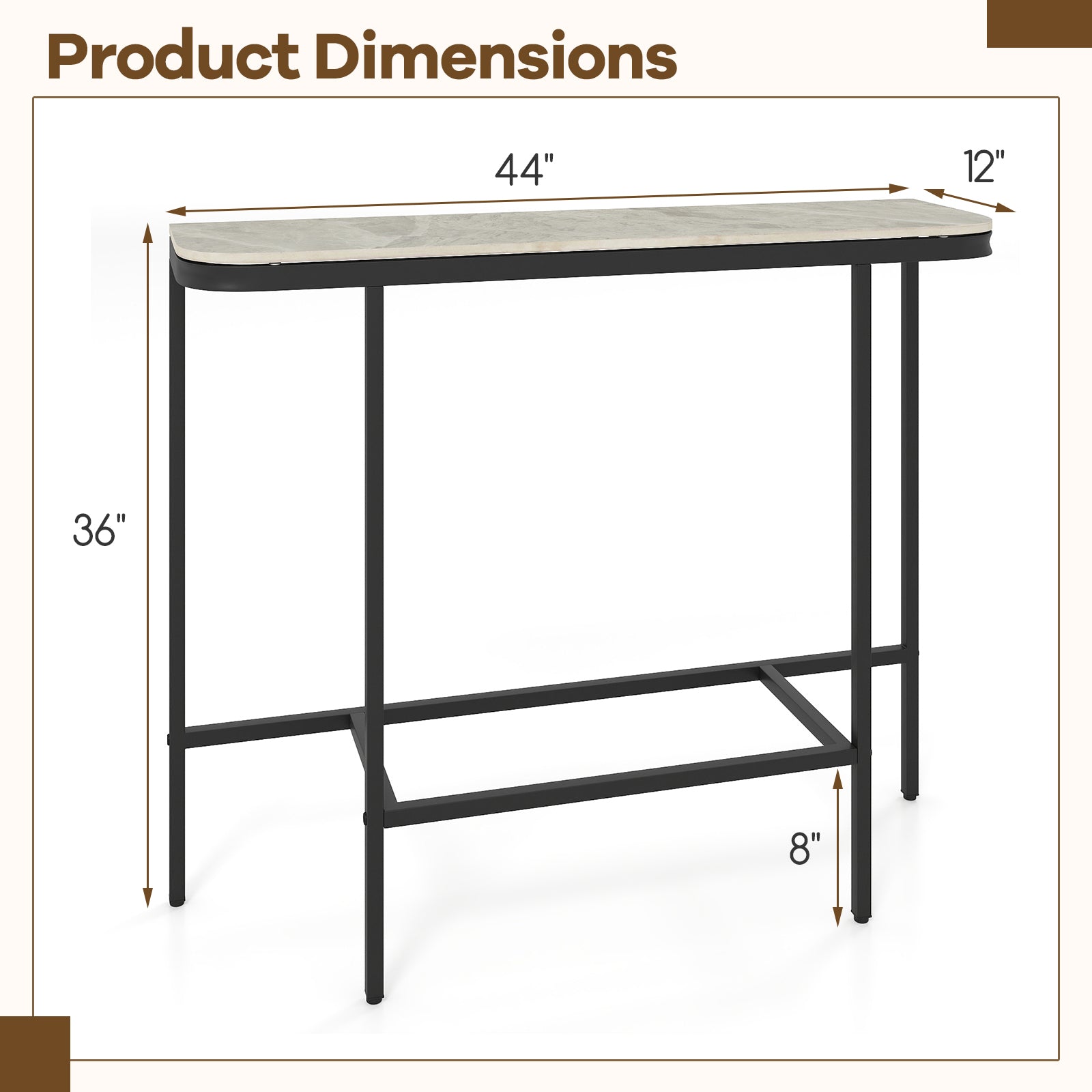44-Inch Console Table, Faux Marble Top, Metal Frame, Gray Console Tables at Gallery Canada