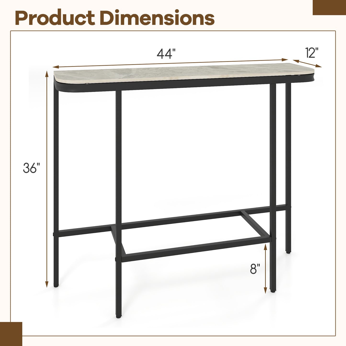 44-Inch Console Table, Faux Marble Top, Metal Frame, Gray Console Tables at Gallery Canada