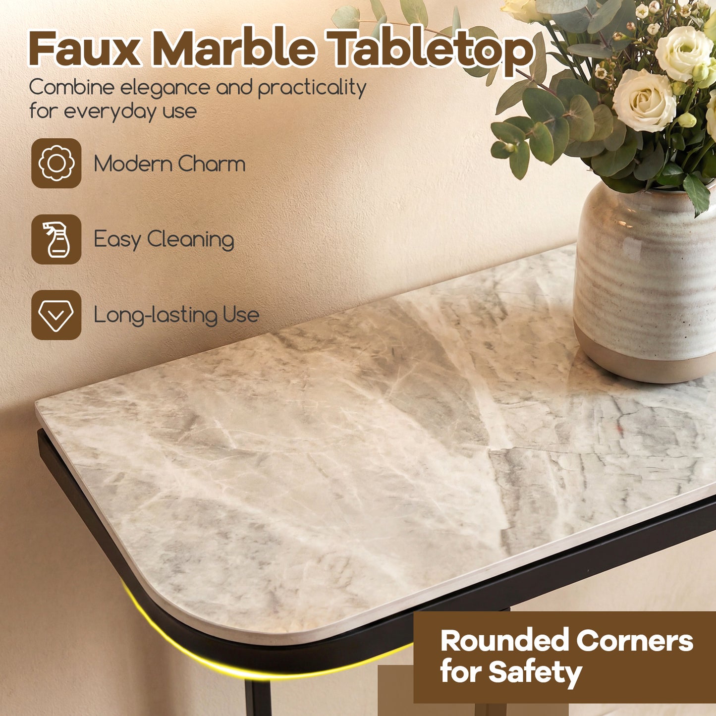 44-Inch Console Table, Faux Marble Top, Metal Frame, Gray Console Tables at Gallery Canada