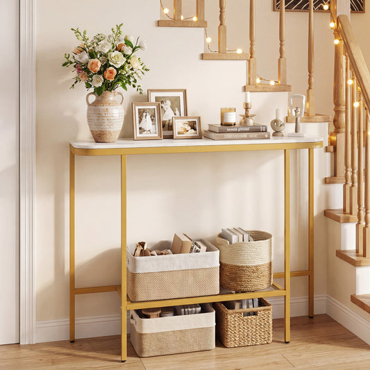 Console Table 44-Inch, Faux Marble Tabletop, Metal Frame, White Console Tables White at Gallery Canada