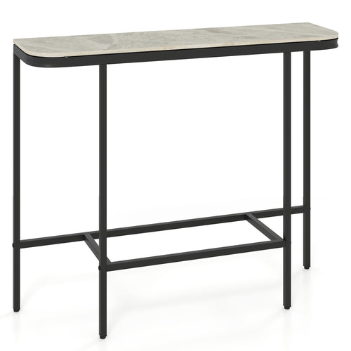 44-Inch Console Table, Faux Marble Top, Metal Frame, Gray
