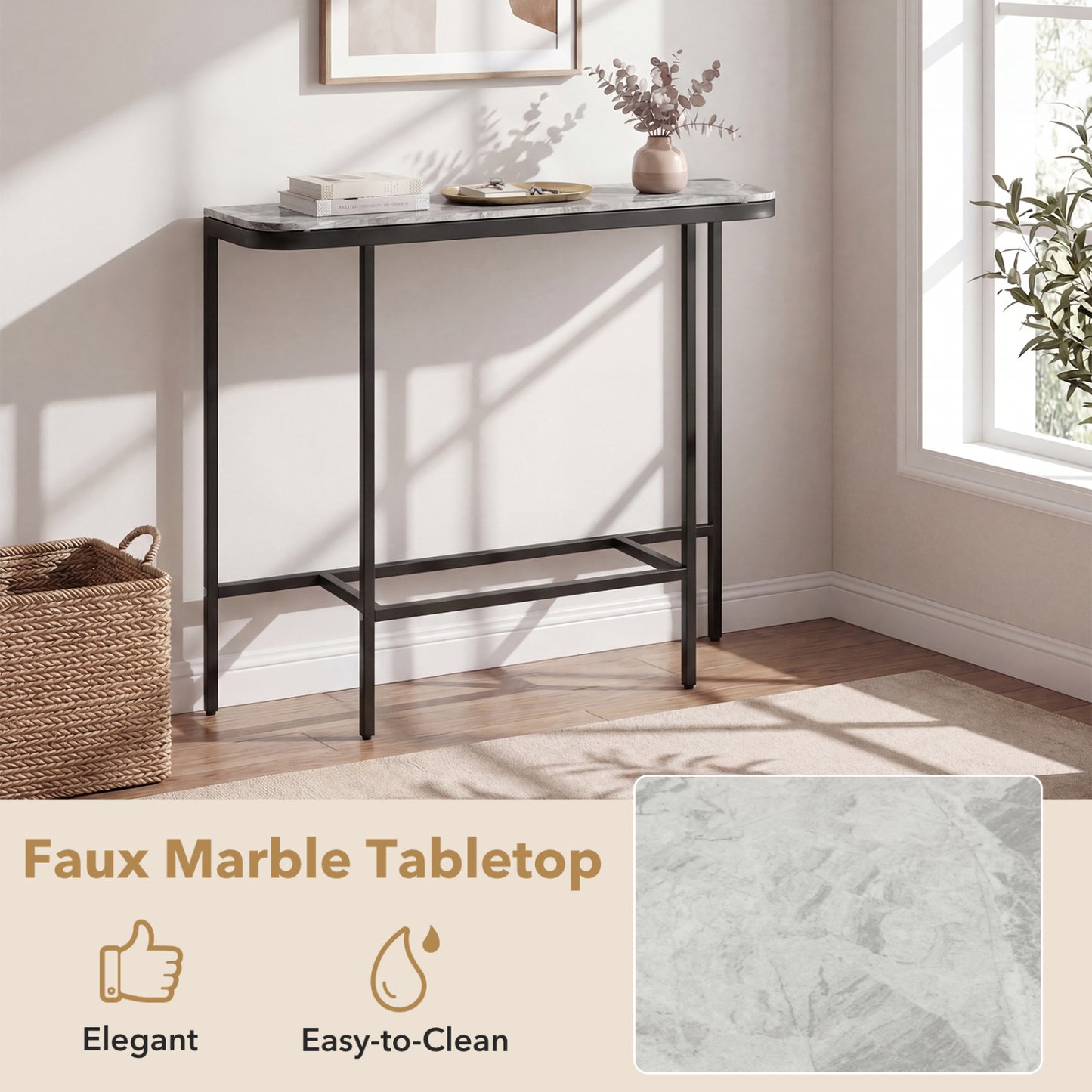 44-Inch Console Table, Faux Marble Top, Metal Frame, Gray Console Tables at Gallery Canada