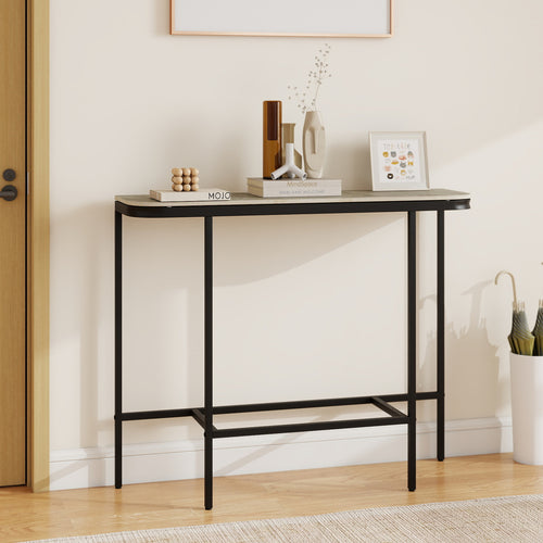 44-Inch Console Table, Faux Marble Top, Metal Frame, Gray