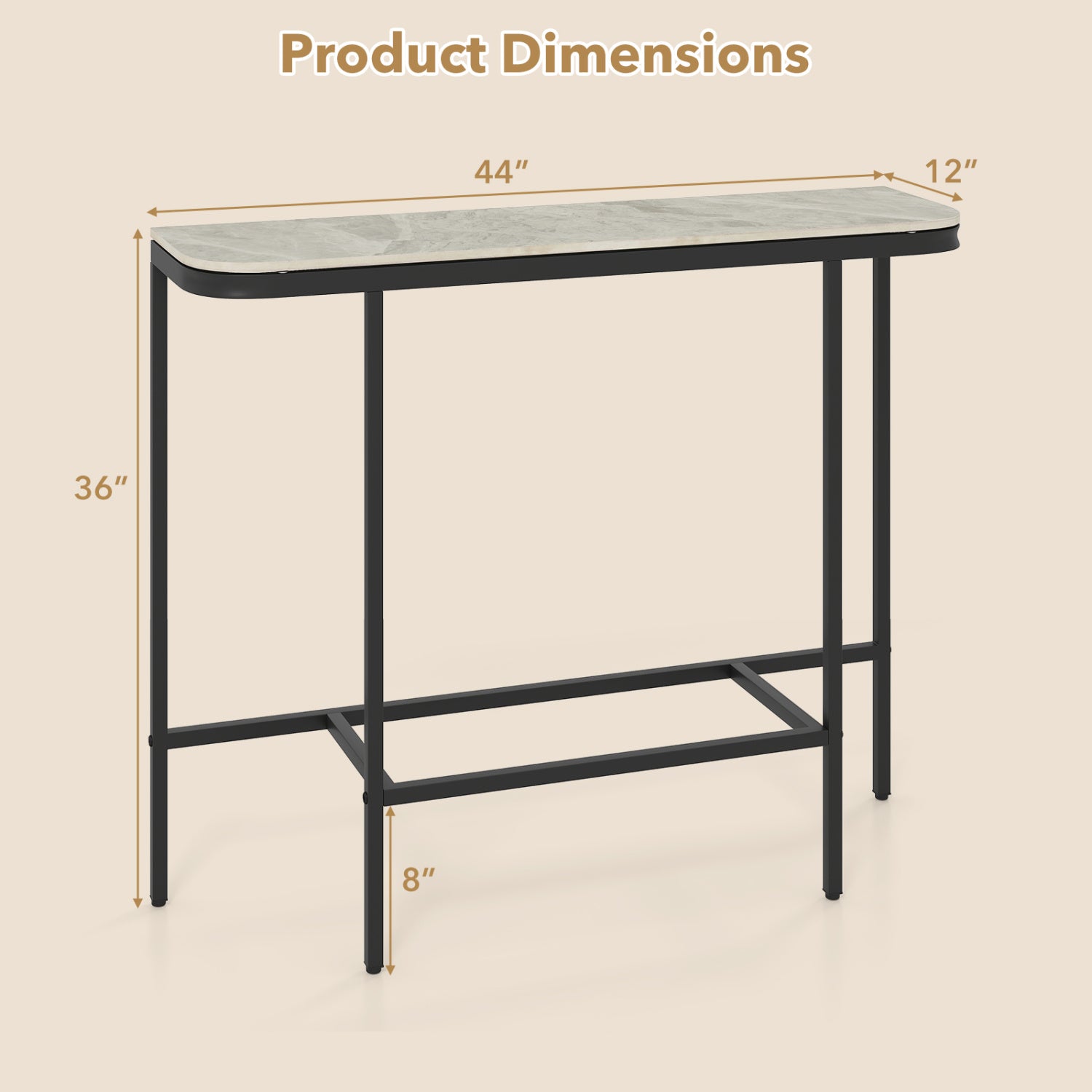44-Inch Console Table, Faux Marble Top, Metal Frame, Gray Console Tables at Gallery Canada