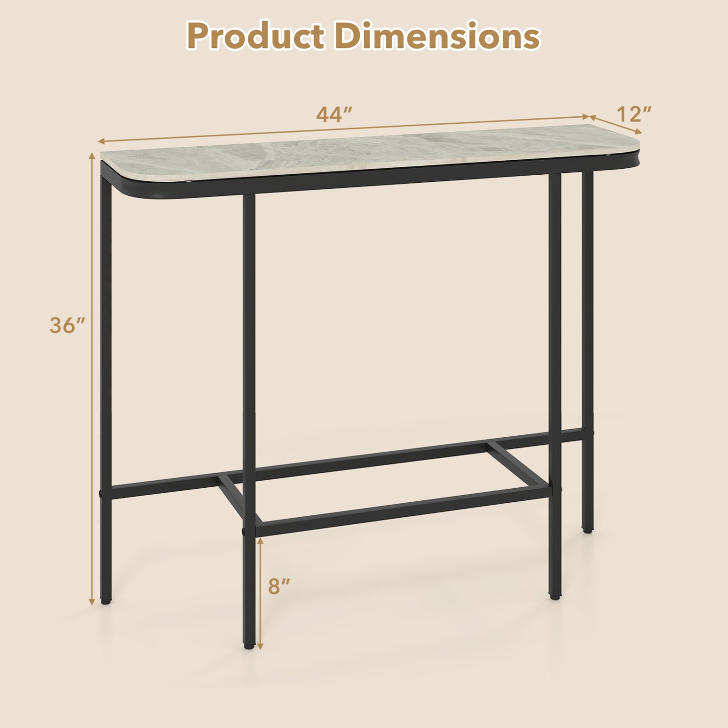 44-Inch Console Table, Faux Marble Top, Metal Frame, Gray Console Tables at Gallery Canada