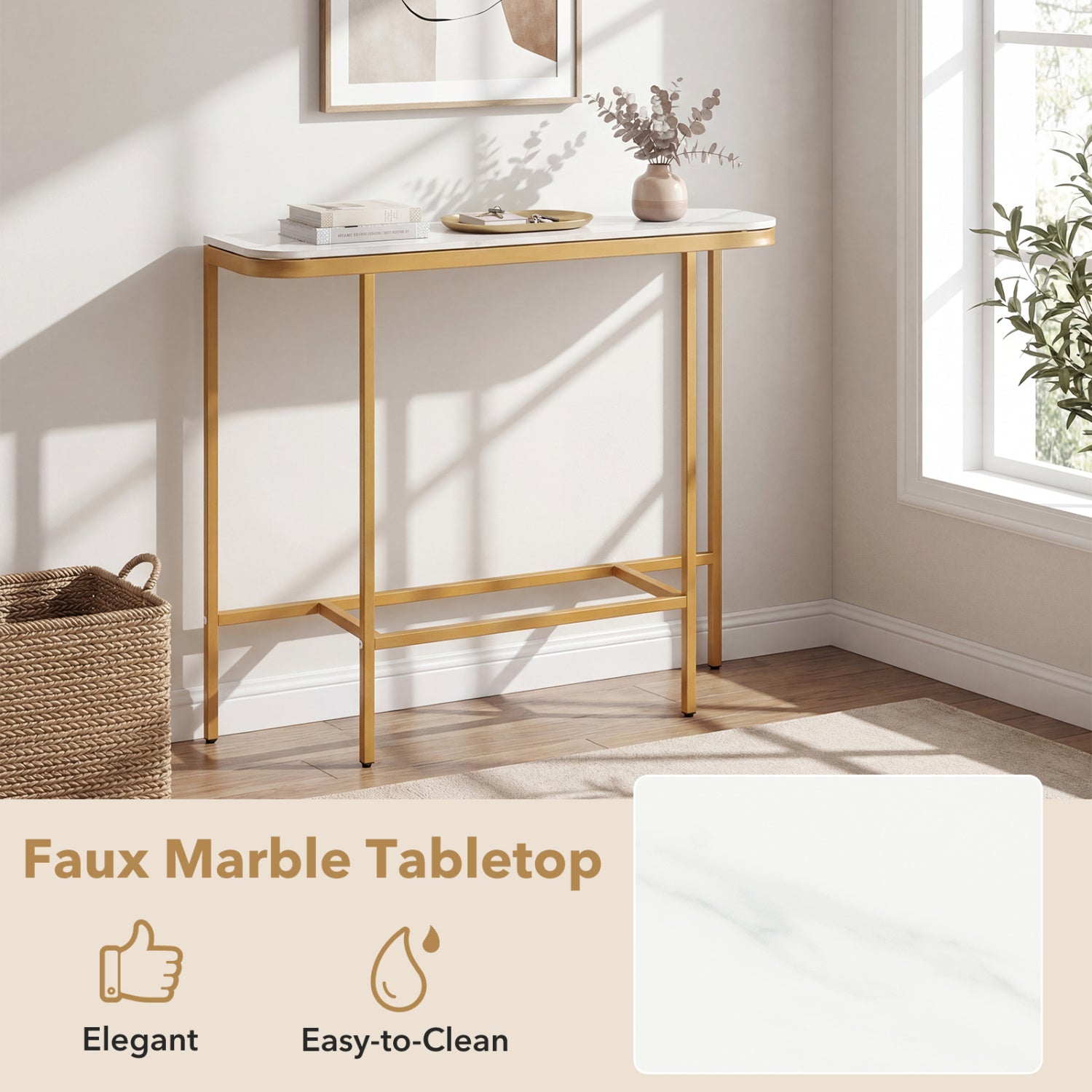 Console Table 44-Inch, Faux Marble Tabletop, Metal Frame, White Console Tables at Gallery Canada