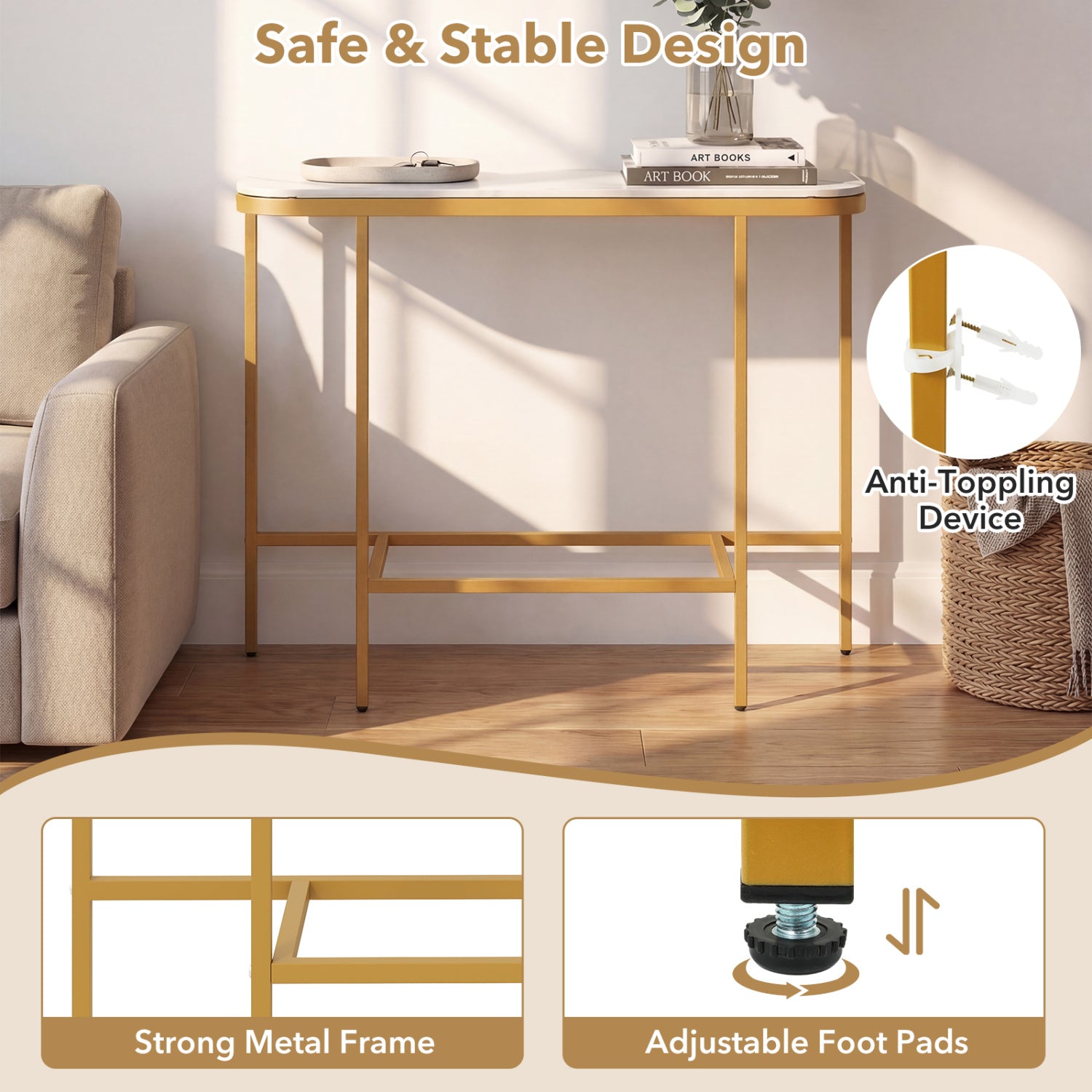 Console Table 44-Inch, Faux Marble Tabletop, Metal Frame, White Console Tables at Gallery Canada