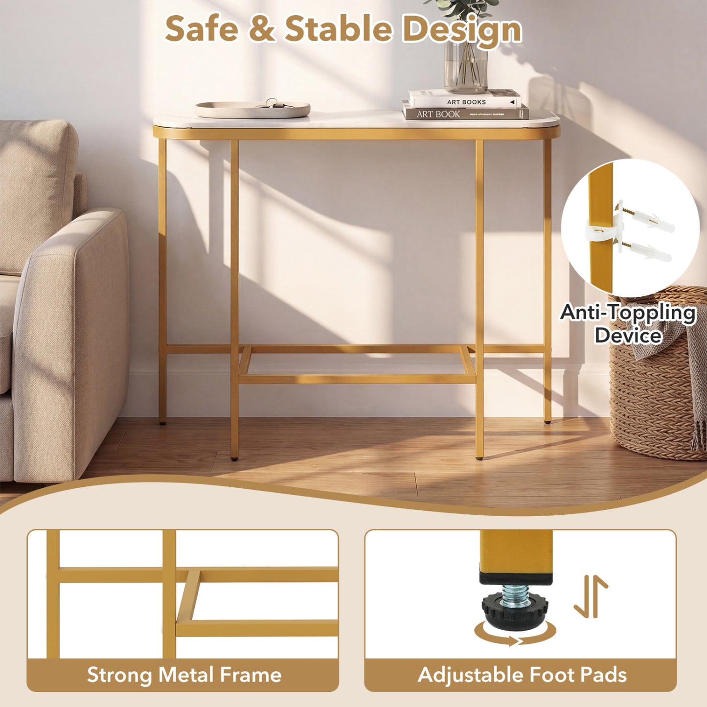Console Table 44-Inch, Faux Marble Tabletop, Metal Frame, White Console Tables at Gallery Canada