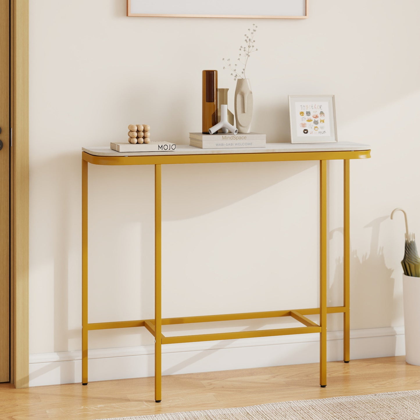Console Table 44-Inch, Faux Marble Tabletop, Metal Frame, White Console Tables at Gallery Canada