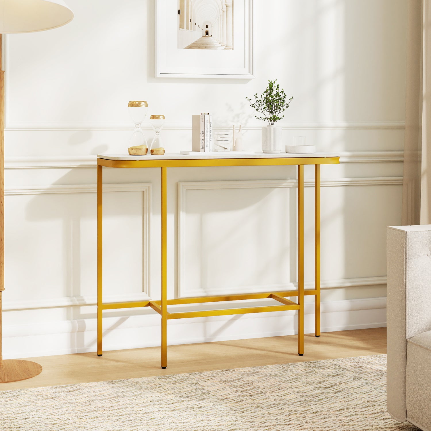 Console Table 44-Inch, Faux Marble Tabletop, Metal Frame, White Console Tables at Gallery Canada