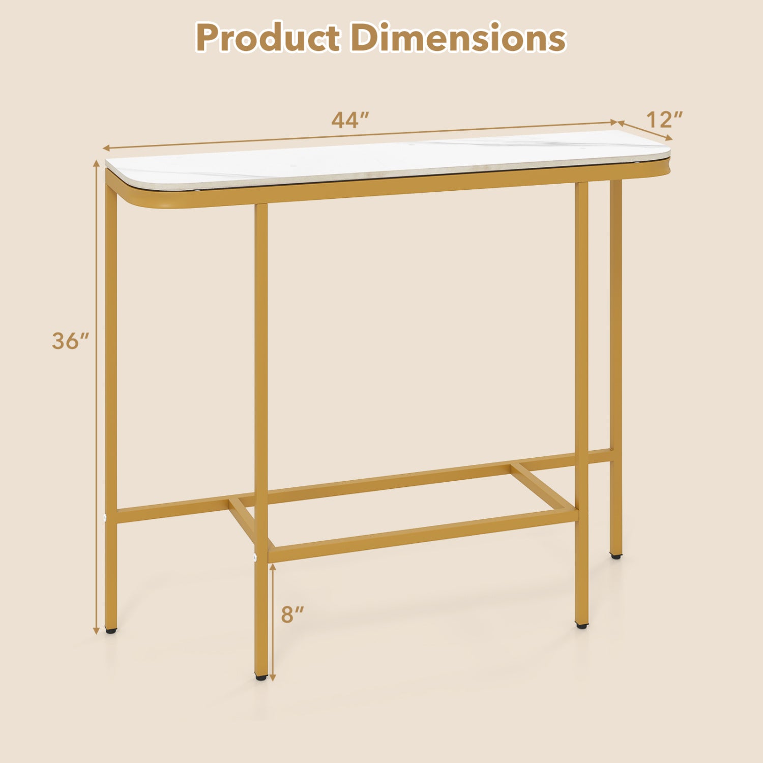 Console Table 44-Inch, Faux Marble Tabletop, Metal Frame, White Console Tables at Gallery Canada