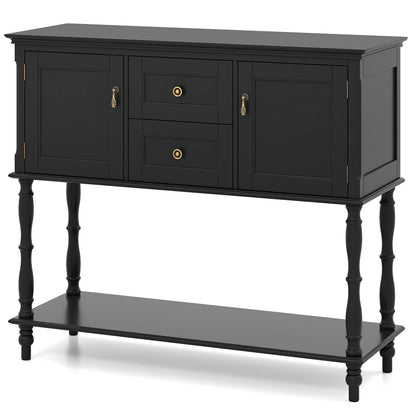 Console Table With 2 Drawers, 2 Door Cabinets, Shelf, Black