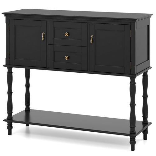 Console Table With 2 Drawers, 2 Door Cabinets, Shelf, Black
