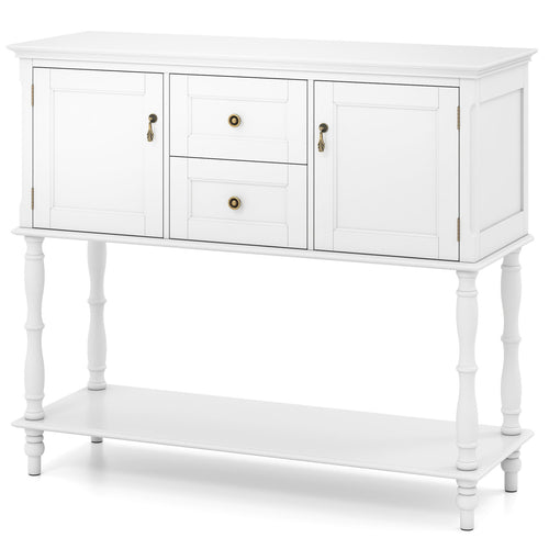 Console Table, 2 Drawers, 2 Door Cabinets, Bottom Shelf, Cream White