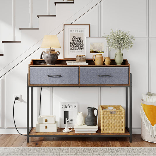 Console Table with Charging Station, 110 cm, Rustic Brown Console Tables Rustic Brown at Gallery Canada
