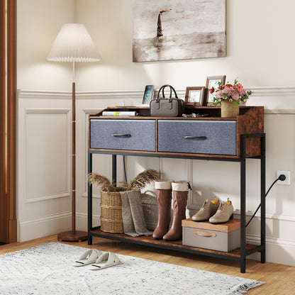 Table console avec station de charge, 110 cm, brun rustique