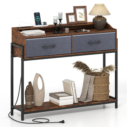 Table console avec station de charge, 110 cm, brun rustique