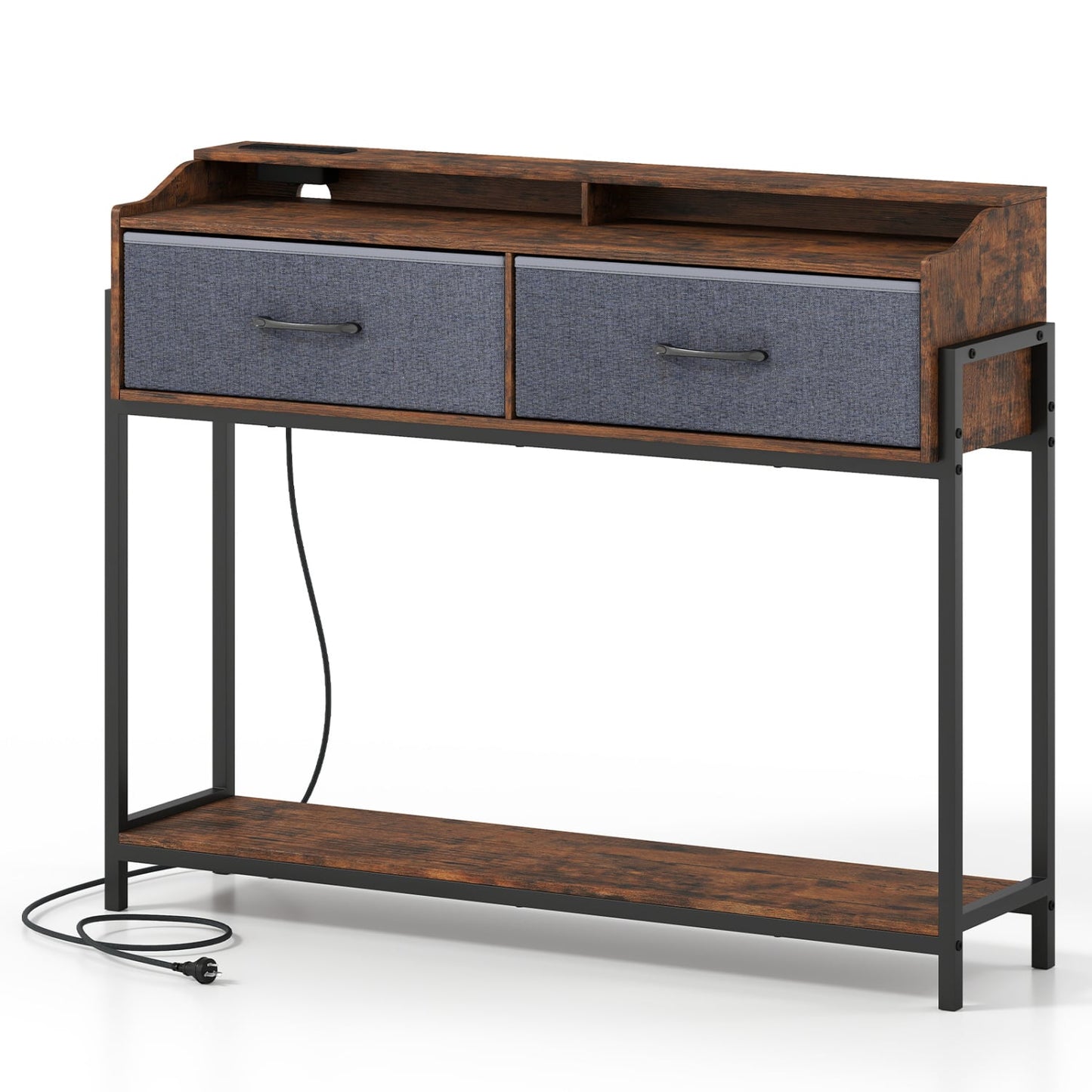 Table console avec station de charge, 110 cm, brun rustique