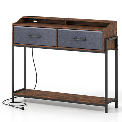 Table console avec station de charge, 110 cm, brun rustique