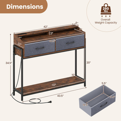 Table console avec station de charge, 110 cm, brun rustique