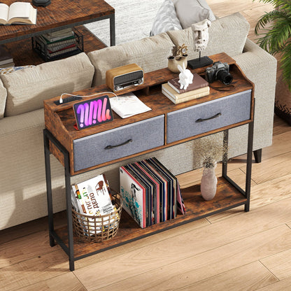 Table console avec station de charge, 110 cm, brun rustique