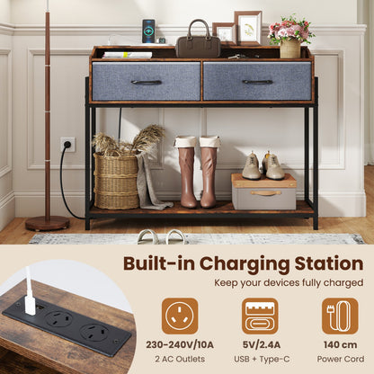 Table console avec station de charge, 110 cm, brun rustique