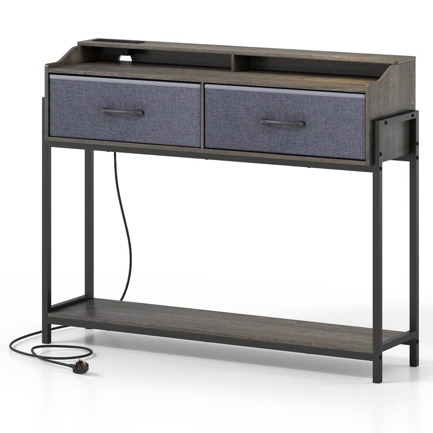 Table console avec station de charge, 110 cm, gris