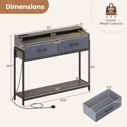 Table console avec station de charge, 110 cm, gris