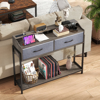 Table console avec station de charge, 110 cm, gris