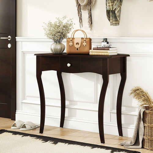 Console Table With Drawer, Solid Wood Frame, Espresso