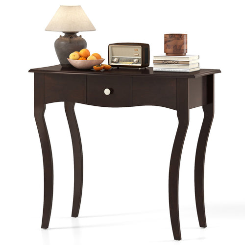 Console Table With Drawer, Solid Wood Frame, Espresso