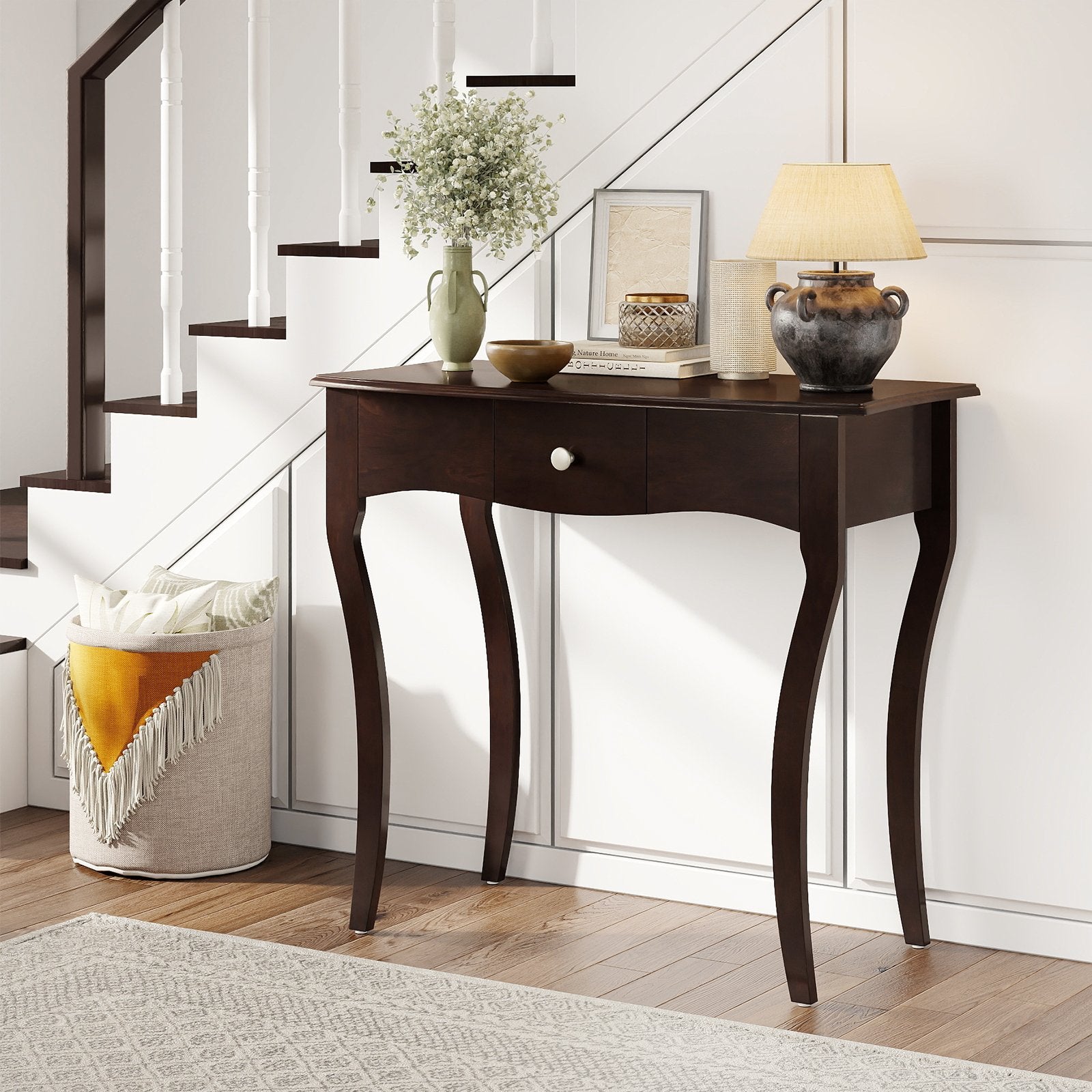 Console Table with Drawer and Solid Wood Frame, Espresso Console Tables at Gallery Canada