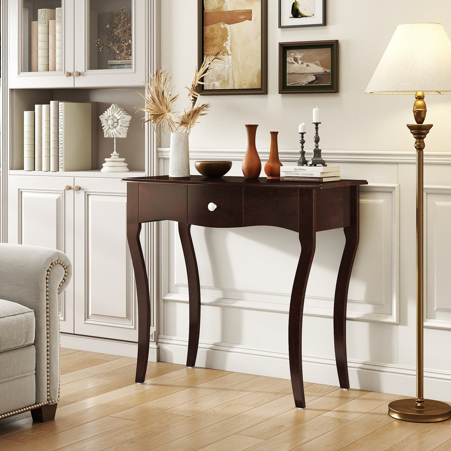 Console Table with Drawer and Solid Wood Frame, Espresso Console Tables at Gallery Canada