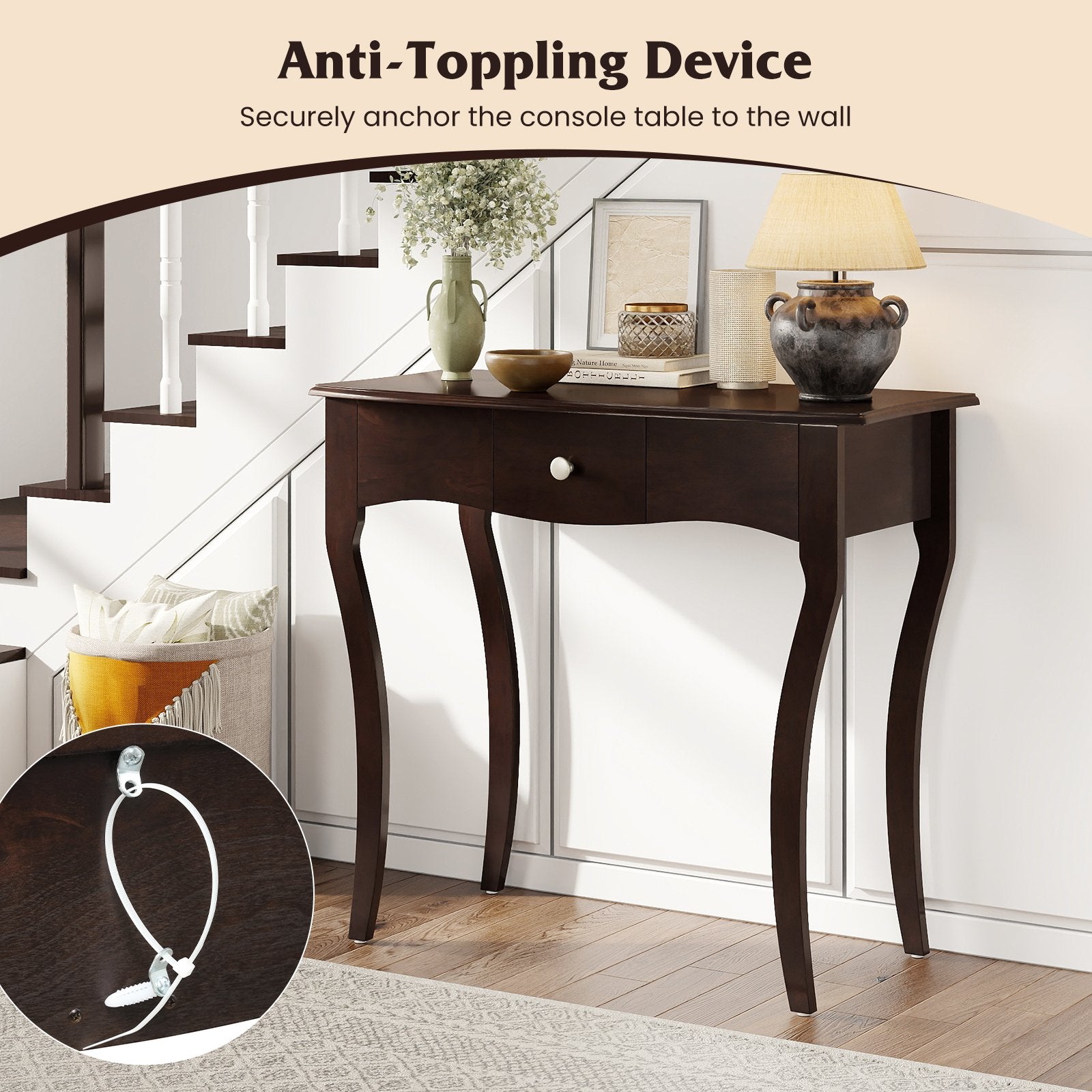 Console Table with Drawer and Solid Wood Frame, Espresso Console Tables at Gallery Canada