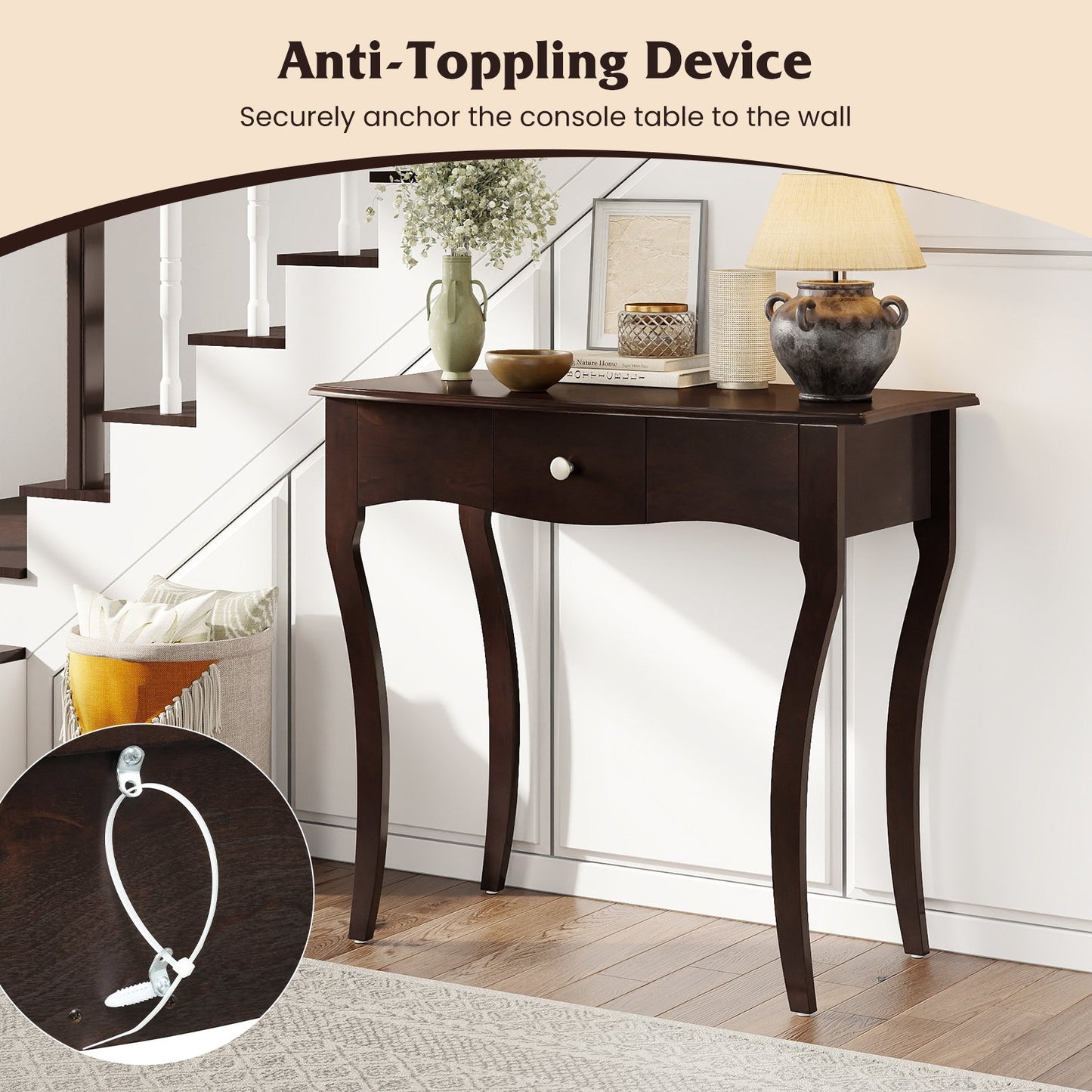 Console Table with Drawer and Solid Wood Frame, Espresso Console Tables at Gallery Canada