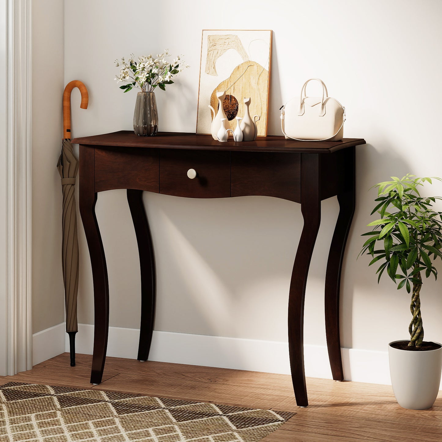 Console Table With Drawer, Solid Wood Frame, Espresso Console Tables at Gallery Canada