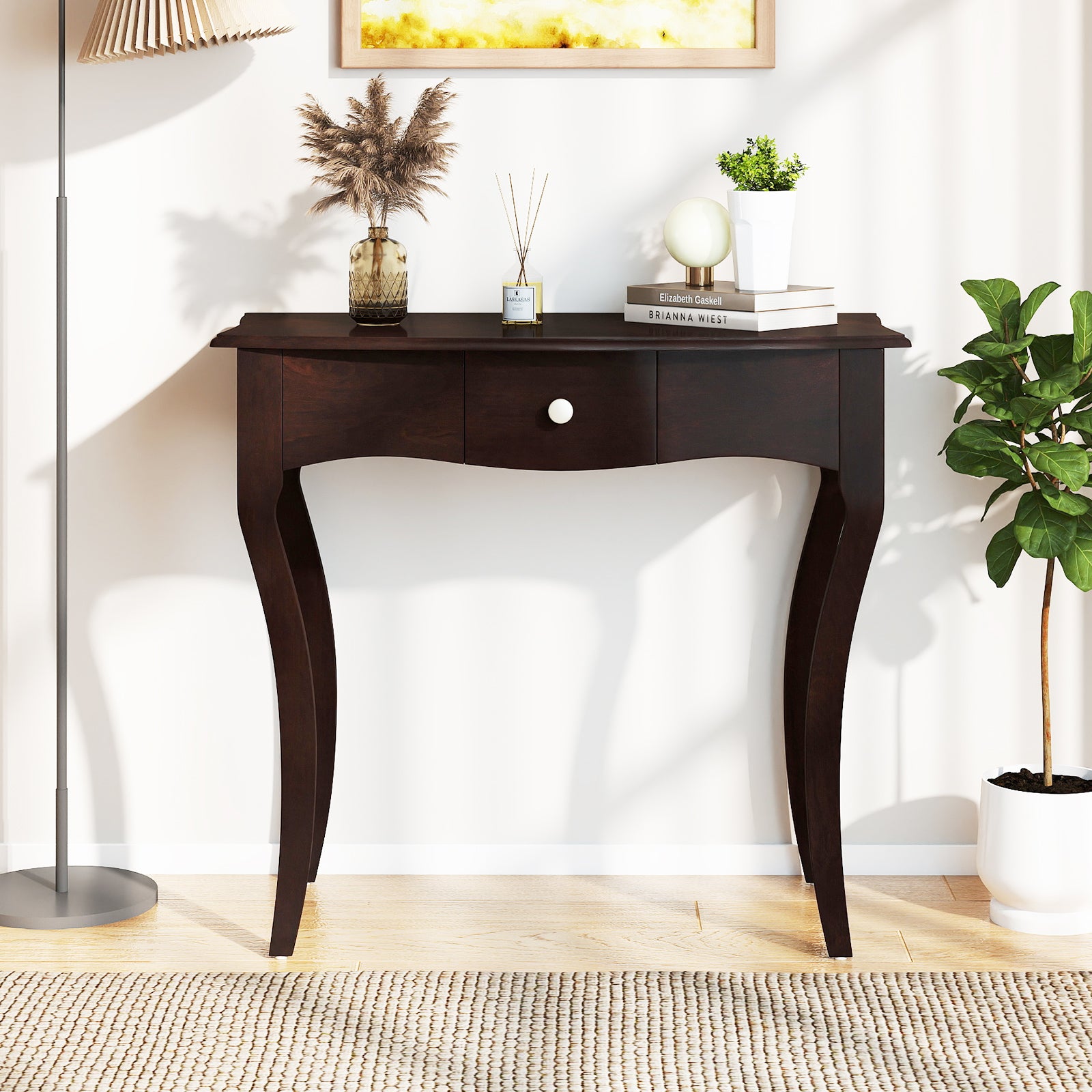 Console Table With Drawer, Solid Wood Frame, Espresso Console Tables at Gallery Canada
