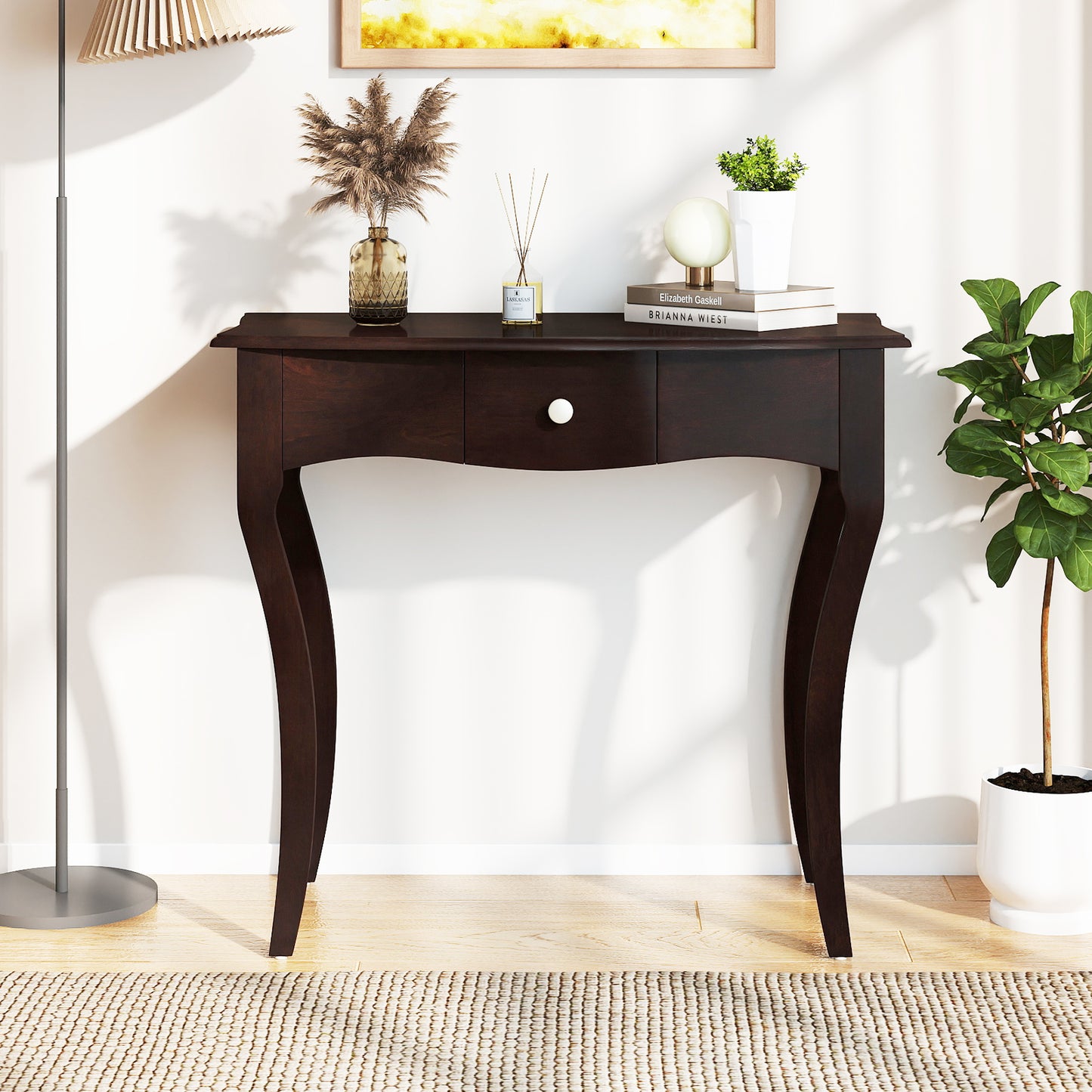 Console Table With Drawer, Solid Wood Frame, Espresso Console Tables at Gallery Canada