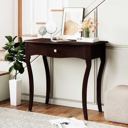Console Table With Drawer, Solid Wood Frame, Espresso