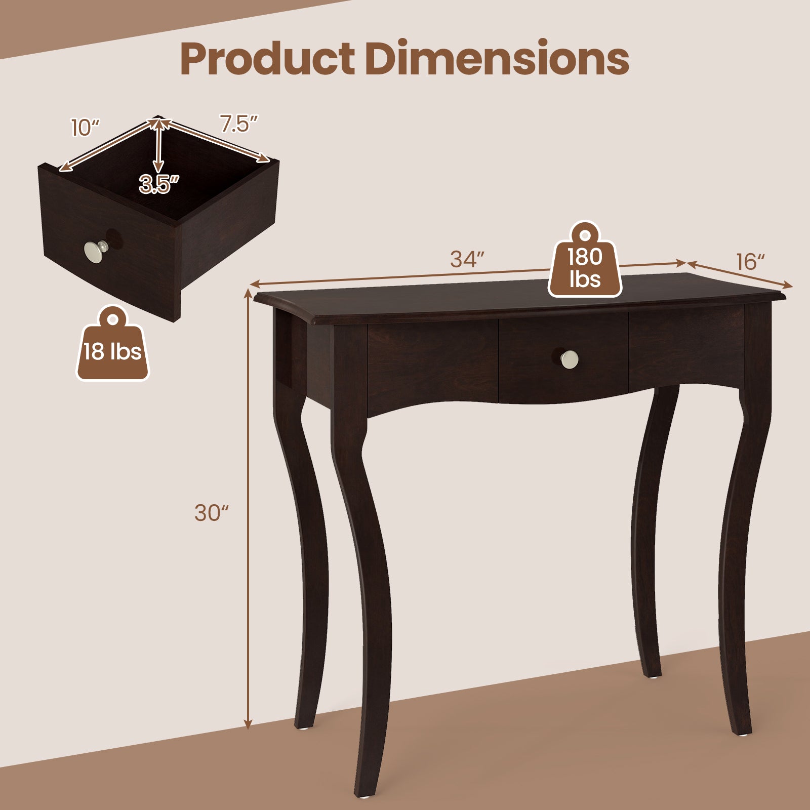Console Table With Drawer, Solid Wood Frame, Espresso Console Tables at Gallery Canada