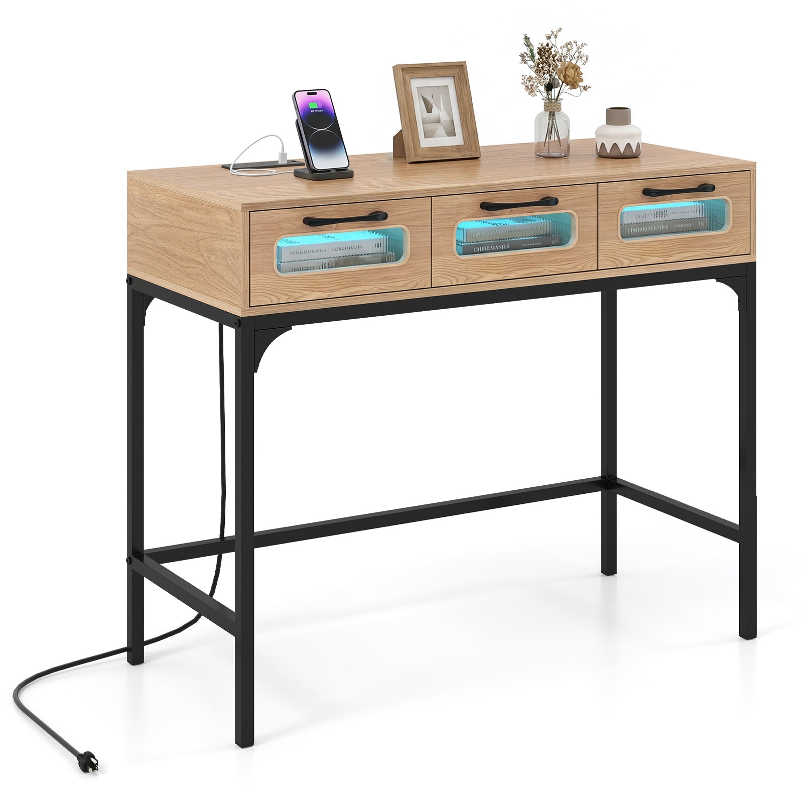 Console Table With LED Lighting, Charging Station, White Console Tables White at Gallery Canada