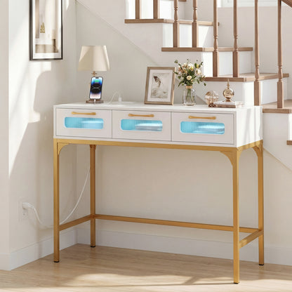 Console Table With LED Lighting, Charging Station, White Console Tables at Gallery Canada