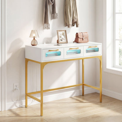 Console Table With LED Lighting, Charging Station, White Console Tables at Gallery Canada