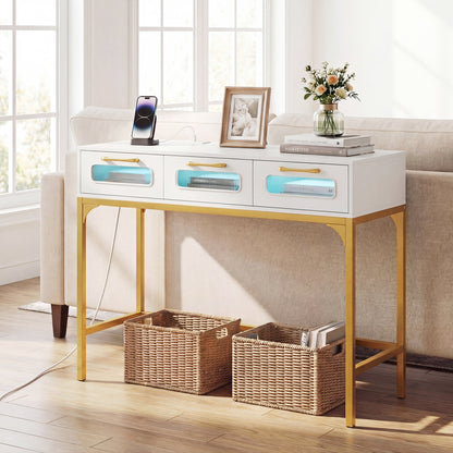 Console Table With LED Lighting, Charging Station, White Console Tables at Gallery Canada