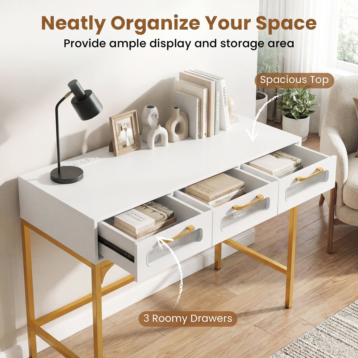 Console Table With LED Lighting, Charging Station, White Console Tables at Gallery Canada