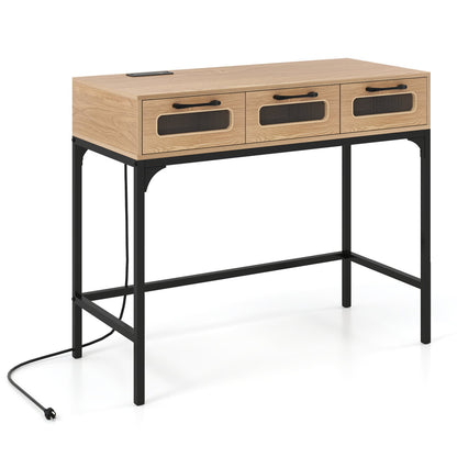 Console Table With LED Lighting & Charging Station, Natural Console Tables at Gallery Canada